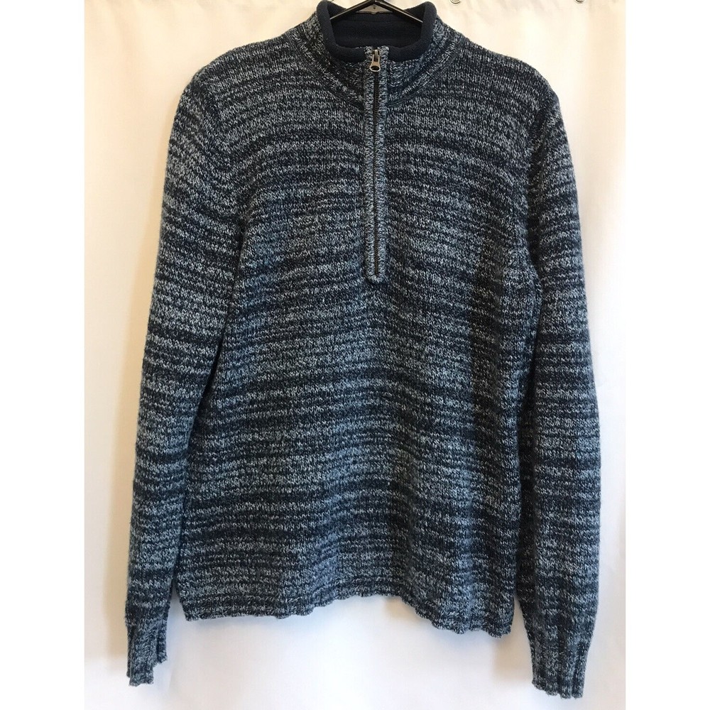 Woolrich Womens Large Copen Heather Wool Blend Blue Knit 1/4 Zip Sweater